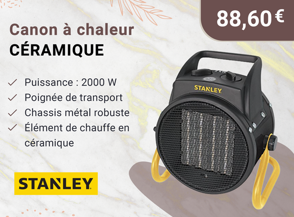 STANLEY 816221 - Canon à chaleur céramique 2000W- 21*22.1*16 cm-