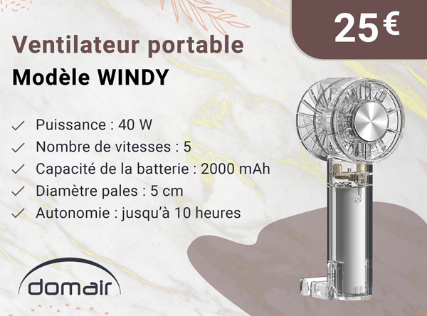 DOMAIR WINDY 003696 -Ventilateur de table portable et rechargeable-