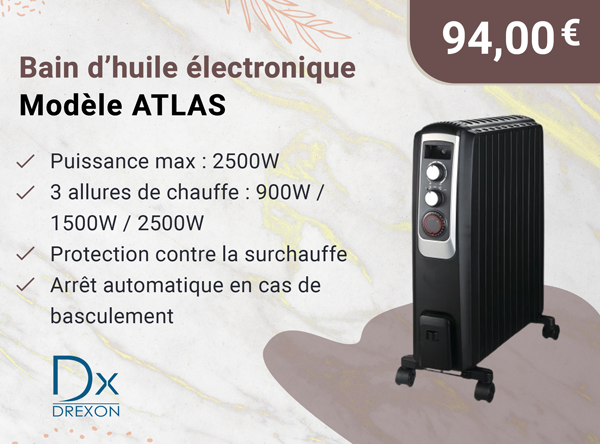 Drexon 821550 - Bain d'huile 2500W ATLAS- 55*66.5*26 cm - noir