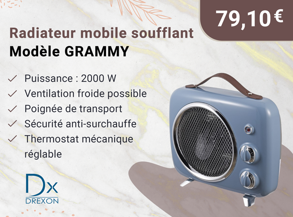 DREXON 924210- Radiateur mobile soufflant 2000W GRAMMY BLEU 2000W-