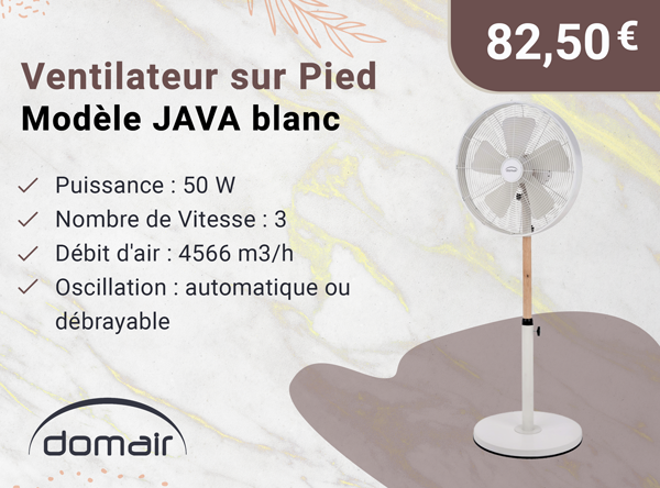 DOMAIR 003418 - JAVA BLANC - Ventilateur sur pied 50W - Bois/ Métal