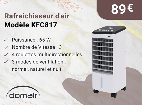 DOMAIR KFC817 000933 -Rafraichisseur d'air mécanique 65W Blanc et Noir