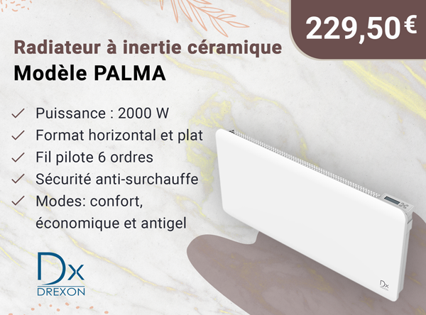 DX 744120 - Radiateur à inertie céramique PALMA 2000W + film chauffant- 99 x 10.5 x 50 cm -blanc