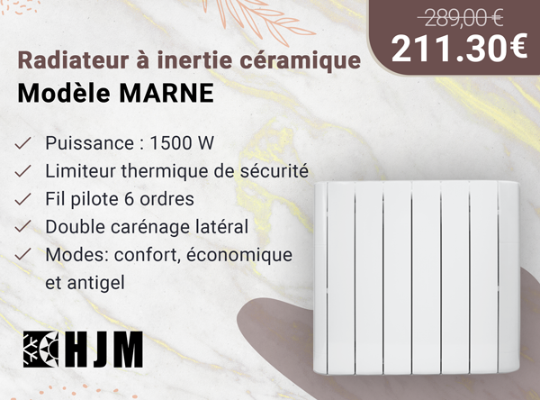 HJM 745015- Radiateur à inertie céramique MARNE 1500W- 83,5x12,5x58 cm-