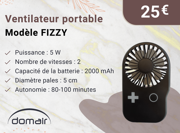 DOMAIR FIZZY 003695 -Ventilateur de table portable et rechargeable-