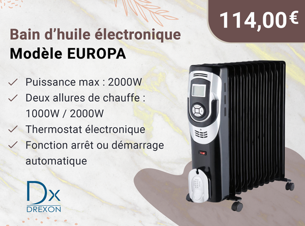 Drexon 814200 - Bain d'huile électronique 2000W EUROPA- Arrêt automatique- 42,5 x 24 x 62,5 cm- Noir et Chrome