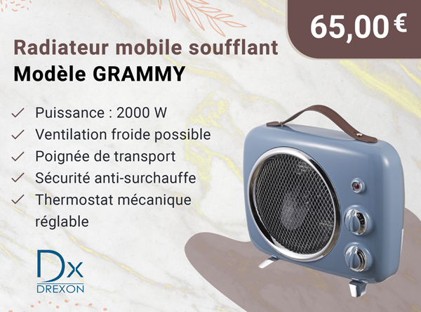 DREXON 924210- Radiateur mobile soufflant 2000W GRAMMY BLEU 2000W-