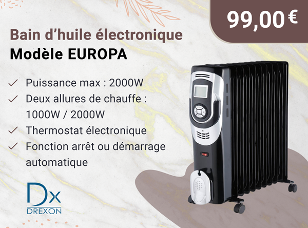 Drexon 814200 - Bain d'huile électronique 2000W EUROPA- Arrêt automatique- 42,5 x 24 x 62,5 cm- Noir et Chrome