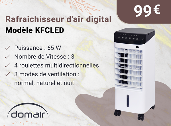 DOMAIR KFCLED 000934 -Rafraichisseur d'air digital 65W- Blanc et Noir