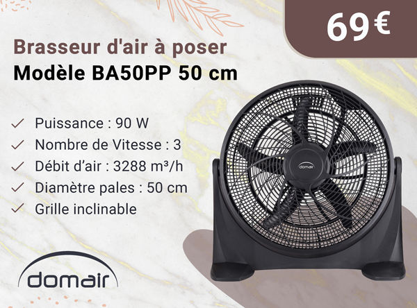 DOMAIR BA50PP 001770 - Brasseur d'air à poser noir 90 W Diamètre 50 cm