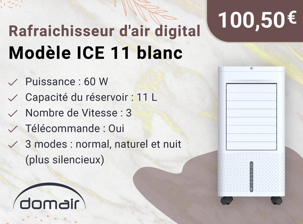 DOMAIR ICE 11 003694 -Rafraichisseur d'air digital 60W avec télécommande- Blanc